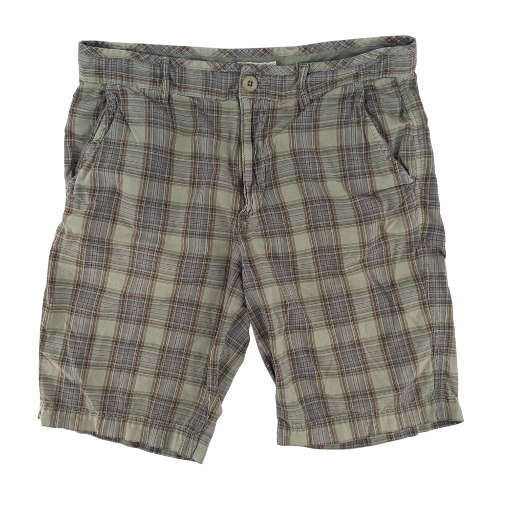 Carbon 2 Cobalt Mens Size 32 Plaid 100% Cotton Tan Green Multicolor Chino Shorts